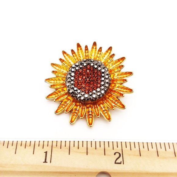 Brooch Flashy Sunflower Enamel Rhinestone Pin Stylish Sparkle Flower Glam Fun - Picture 3 of 3